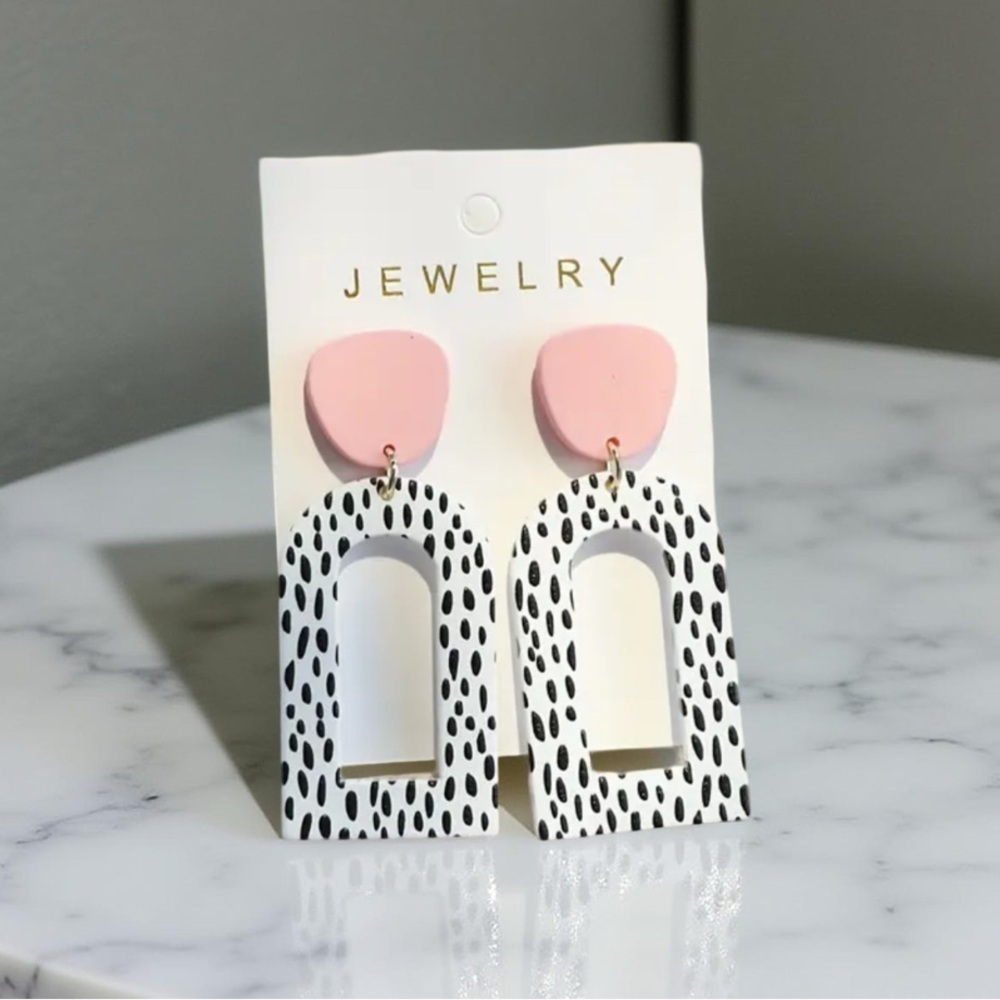 Polka Dot & Pink Fashion Jewelry Dangle Earrings